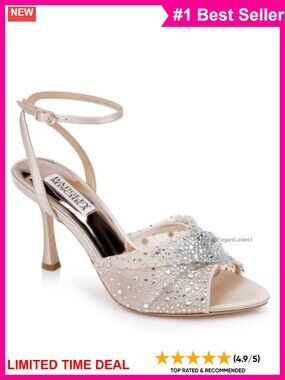 Satin Peep-Toe Stiletto Sandals with Crystal Mesh Overlay